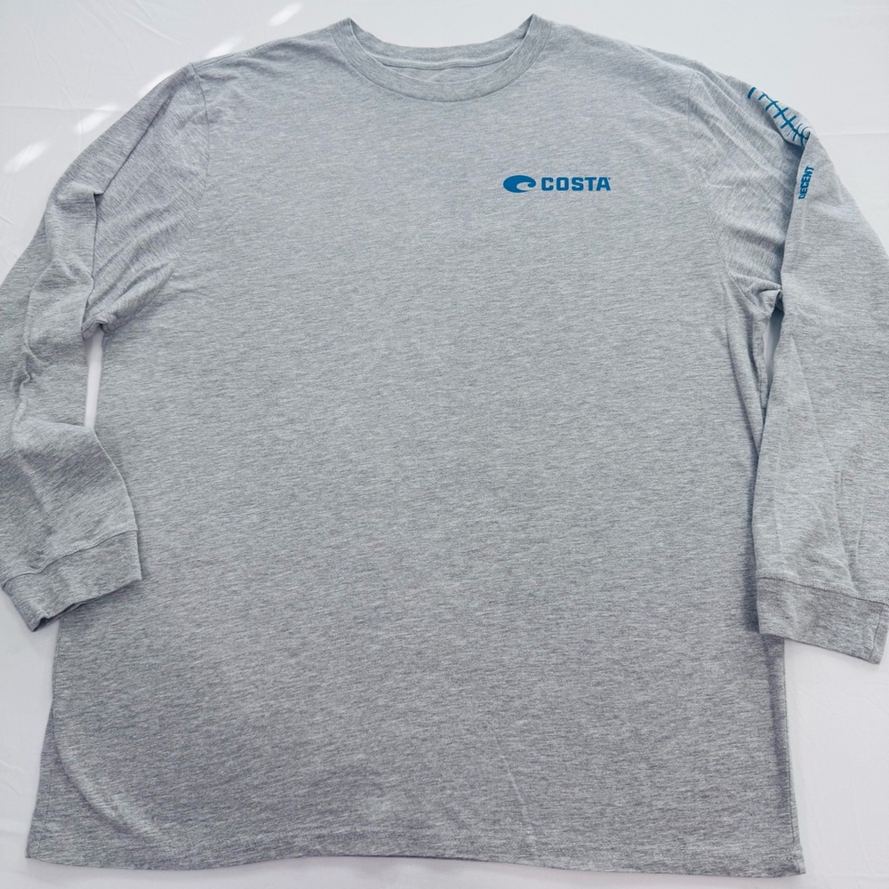 Costa Long Sleeve Crew Tee in Heather Gray with Blue Logo